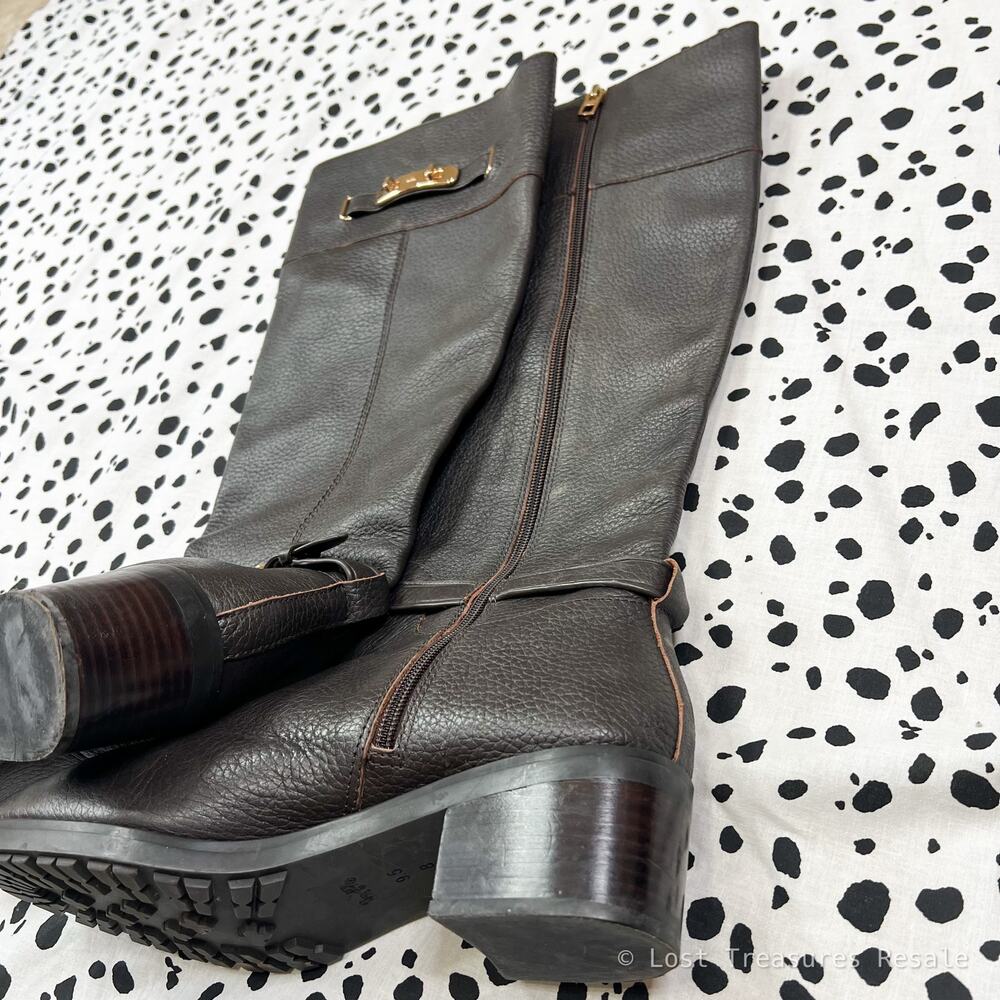 Coach | Sullivan Brown Leather Knee High Boots Gold Hardware Riding Womens 9.5 - Picture 8 of 11